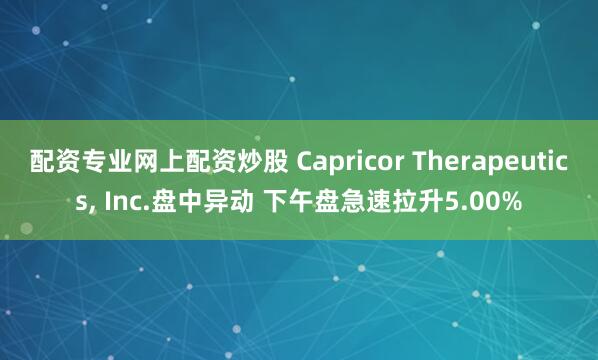 配资专业网上配资炒股 Capricor Therapeutics, Inc.盘中异动 下午盘急速拉升5.00%